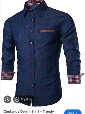 Coofandy Men's Dark Blue Denim Button-Down Shirt